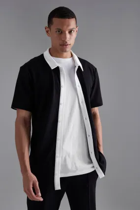 Tall Short Sleeve Jersey Textured Shirt | boohooMAN UK