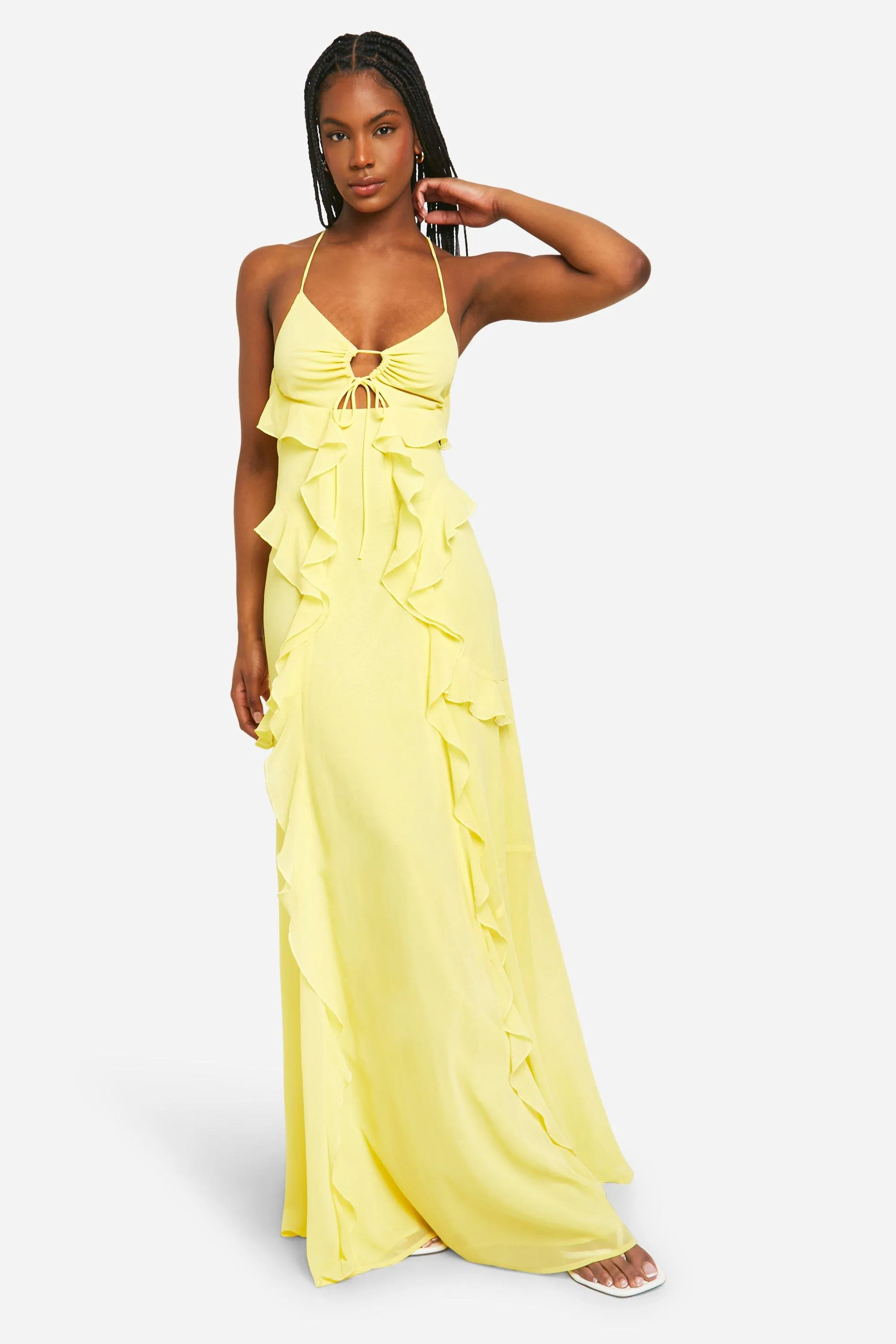 Tall Strappy Cut Out Ruffle Front Maxi Dress