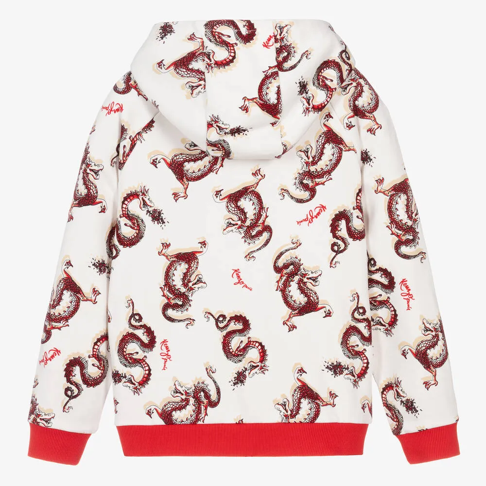 Teen Ivory & Red Dragon Cotton Hoodie