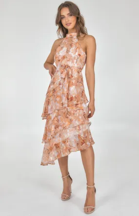 Textured Chiffon Asymmetric Tiered Hem Dress (SDR1121A)