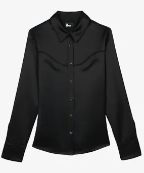 The Kooples Womens Black Western-piping slim-fit woven shirt