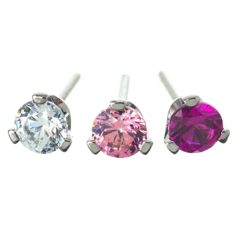 threadless: 2.5mm 3 Prong-Set Faceted Gem End