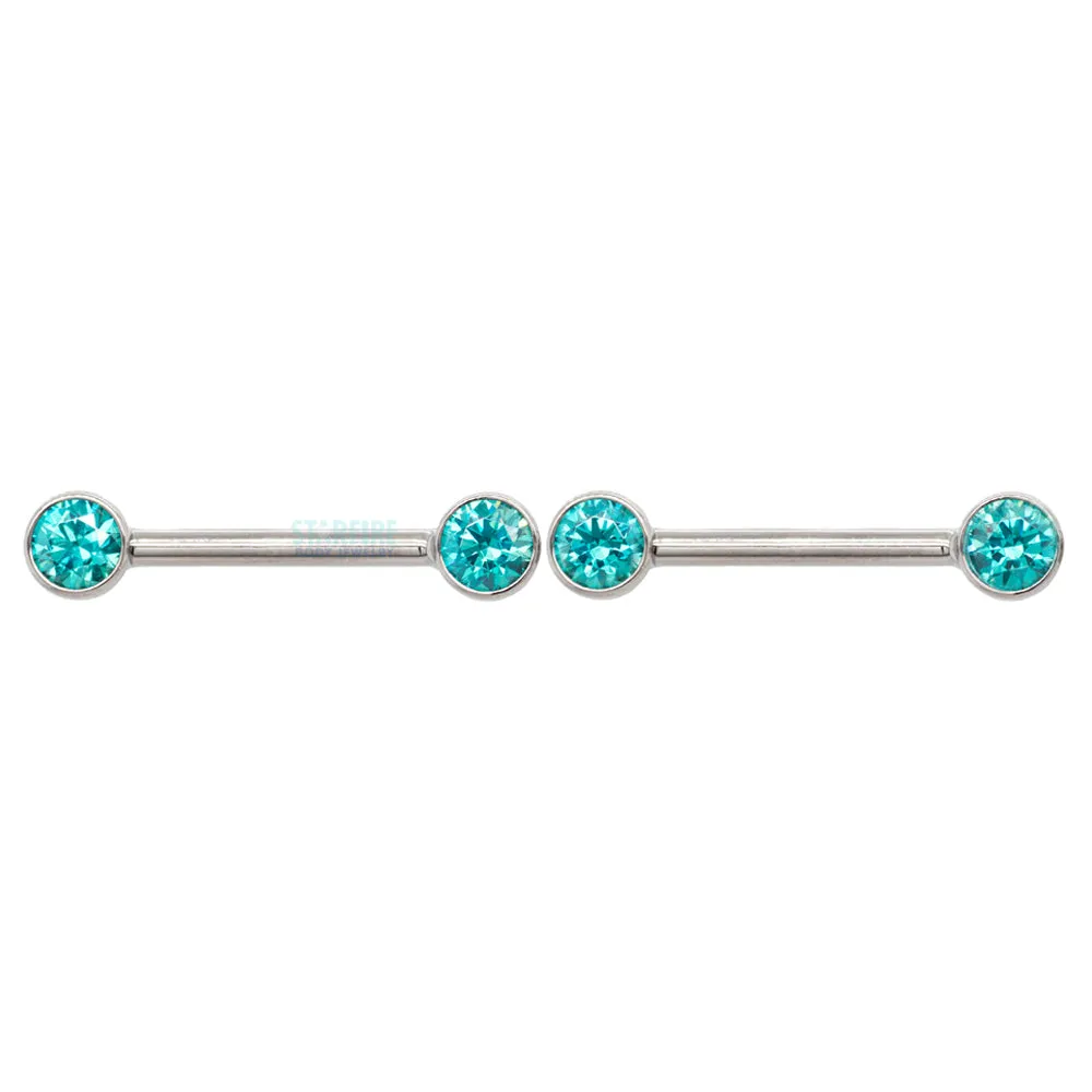 threadless: Brilliant-Cut Gems Side-Set Nipple Barbells in Bezels - pair