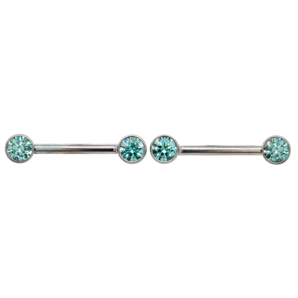 threadless: Brilliant-Cut Gems Side-Set Nipple Barbells in Bezels - pair