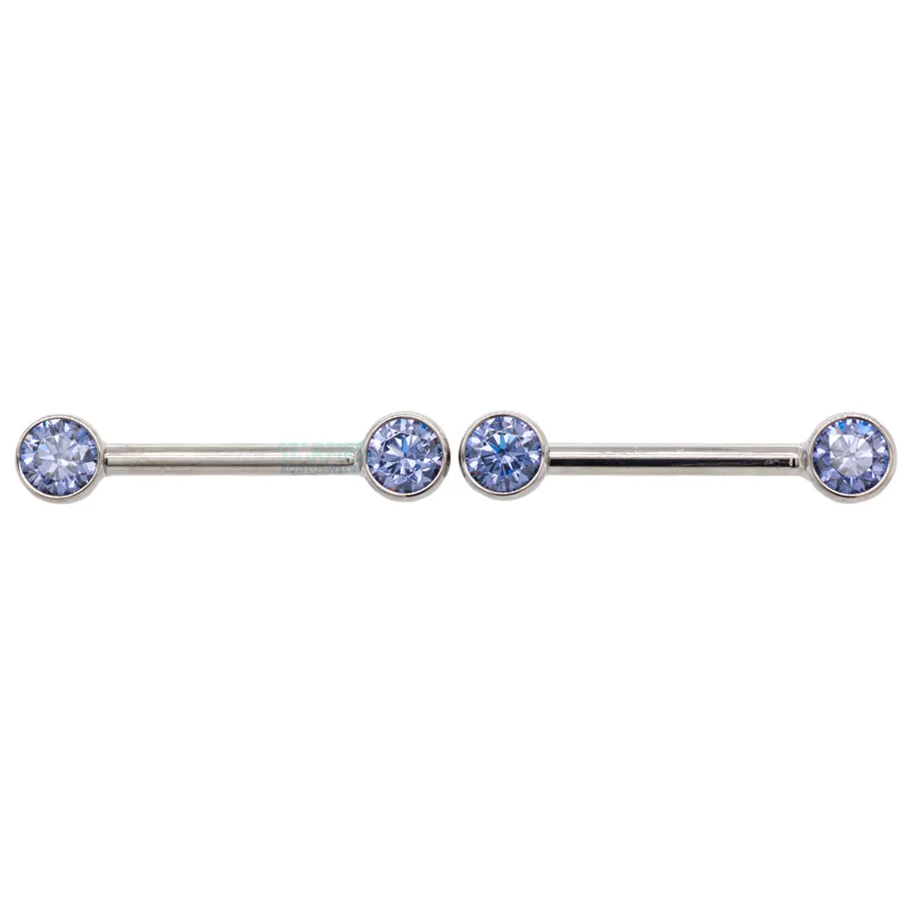 threadless: Brilliant-Cut Gems Side-Set Nipple Barbells in Bezels - pair