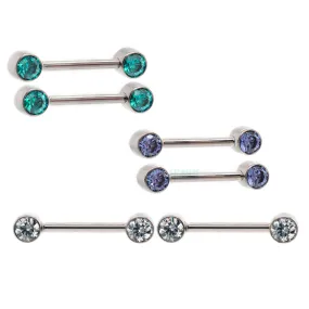 threadless: Brilliant-Cut Gems Side-Set Nipple Barbells in Bezels - pair