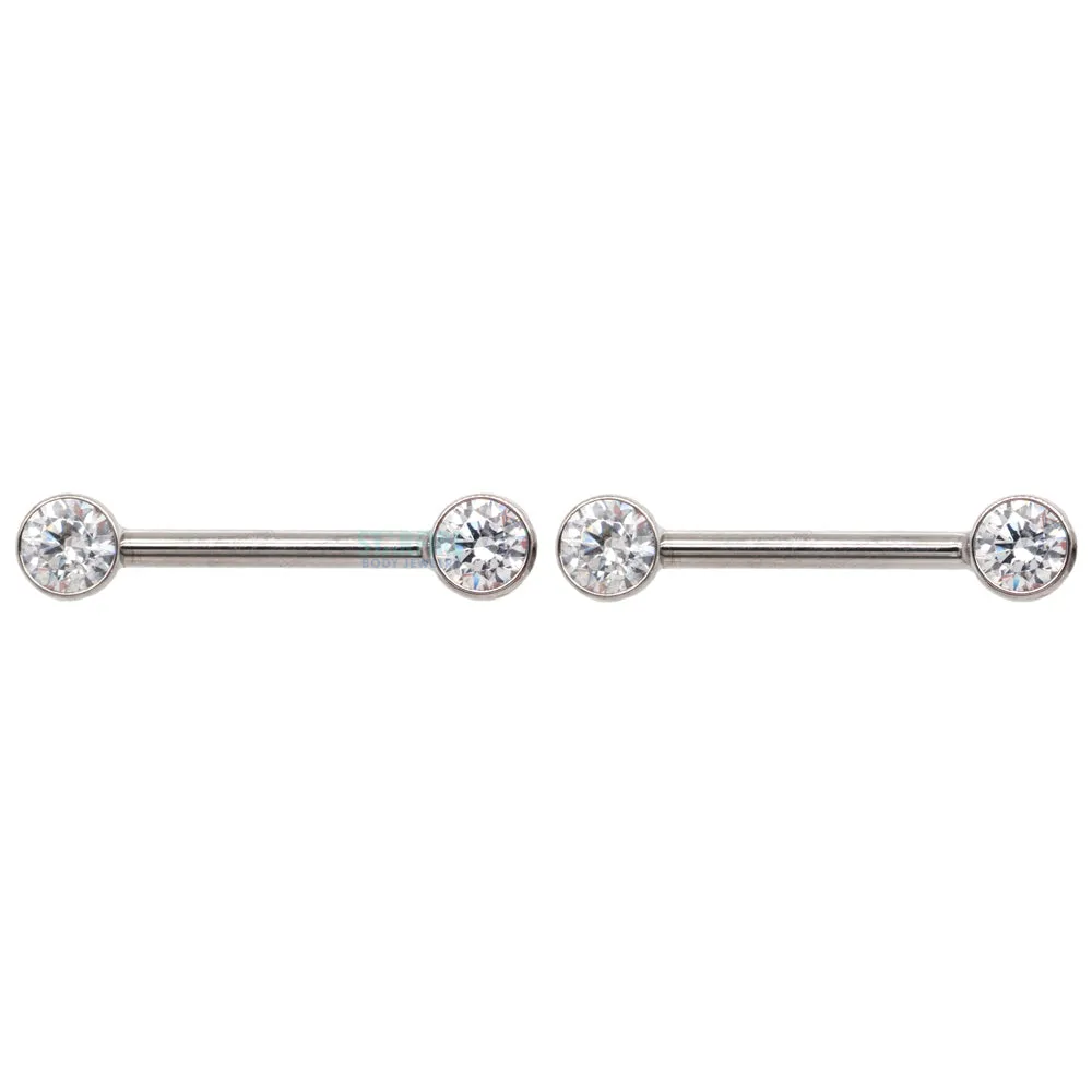 threadless: Brilliant-Cut Gems Side-Set Nipple Barbells in Bezels - pair