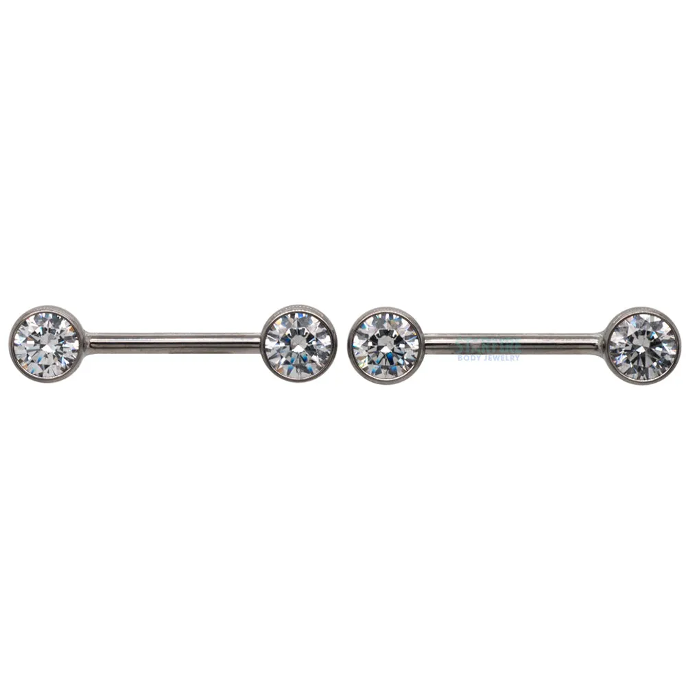 threadless: Brilliant-Cut Gems Side-Set Nipple Barbells in Bezels - pair