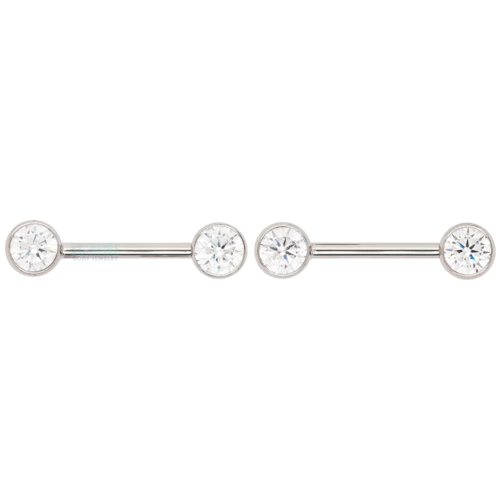 threadless: Brilliant-Cut Gems Side-Set Nipple Barbells in Bezels - pair