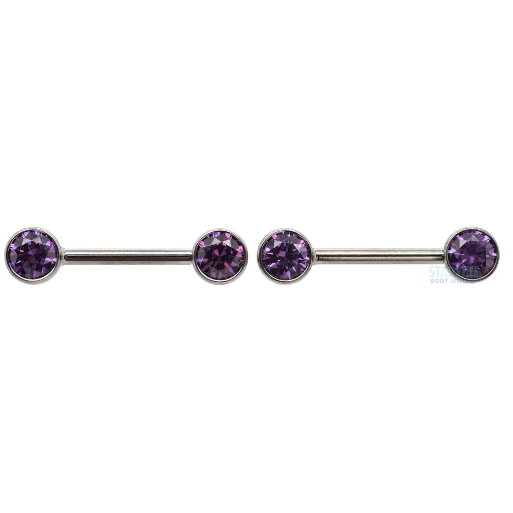 threadless: Brilliant-Cut Gems Side-Set Nipple Barbells in Bezels - pair