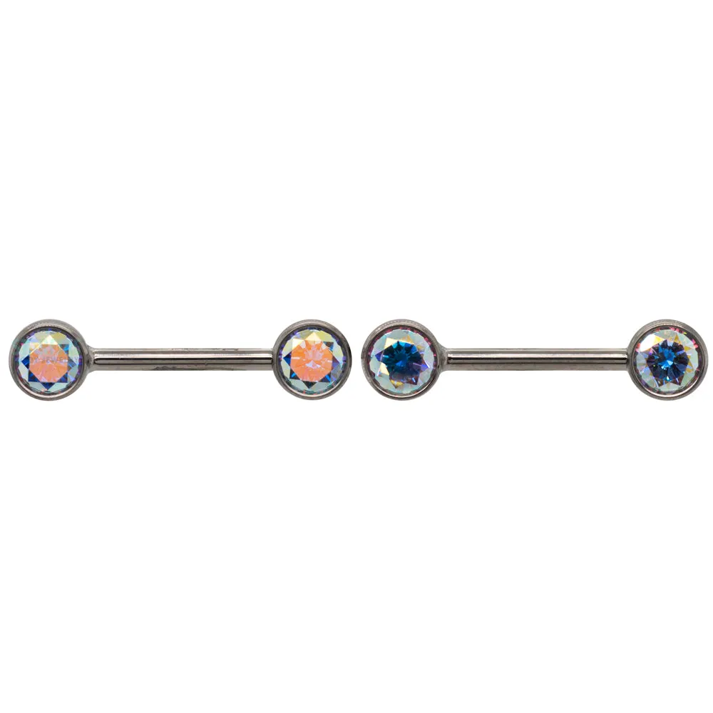 threadless: Brilliant-Cut Gems Side-Set Nipple Barbells in Bezels - pair