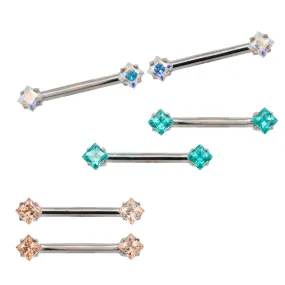 threadless: Princess-Cut Brilliant-Cut Gems Side-Set Nipple Barbells in Prong's - pair