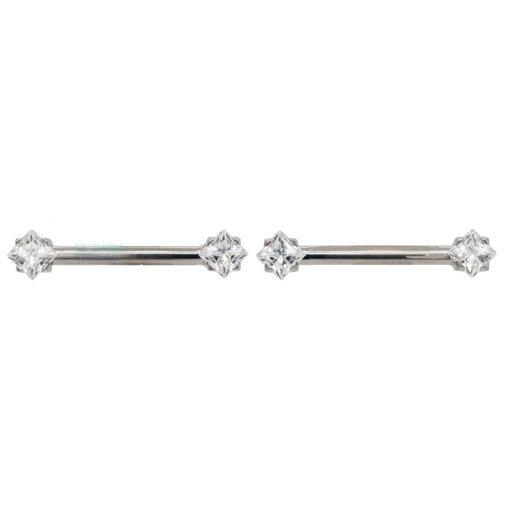 threadless: Princess-Cut Brilliant-Cut Gems Side-Set Nipple Barbells in Prong's - pair