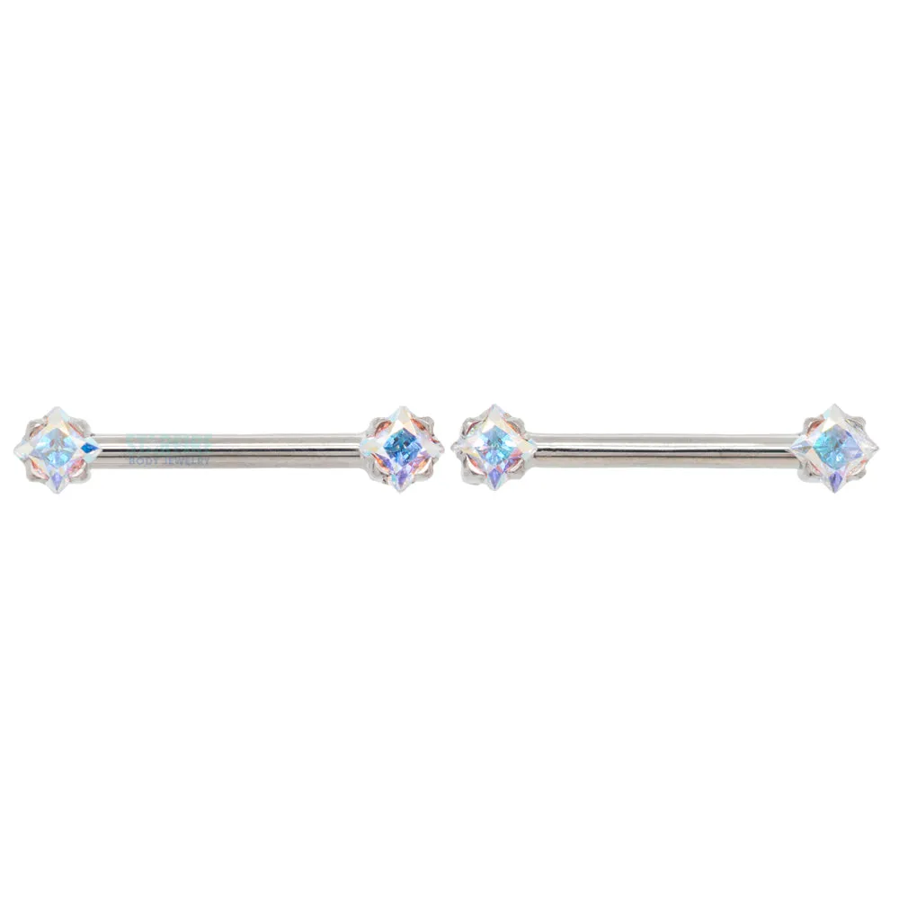 threadless: Princess-Cut Brilliant-Cut Gems Side-Set Nipple Barbells in Prong's - pair