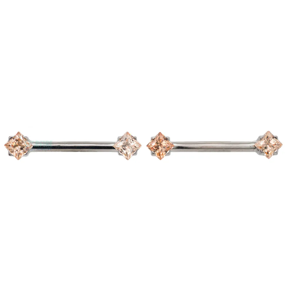 threadless: Princess-Cut Brilliant-Cut Gems Side-Set Nipple Barbells in Prong's - pair