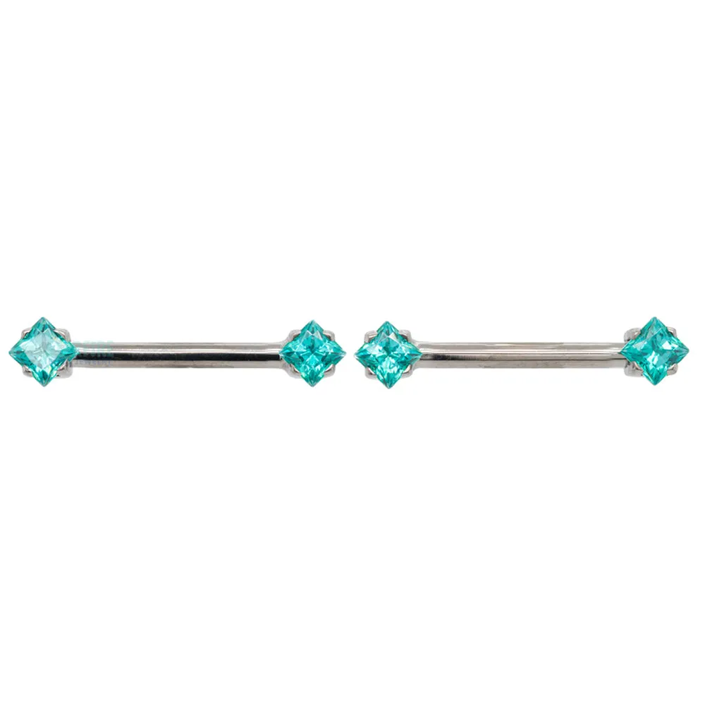 threadless: Princess-Cut Brilliant-Cut Gems Side-Set Nipple Barbells in Prong's - pair