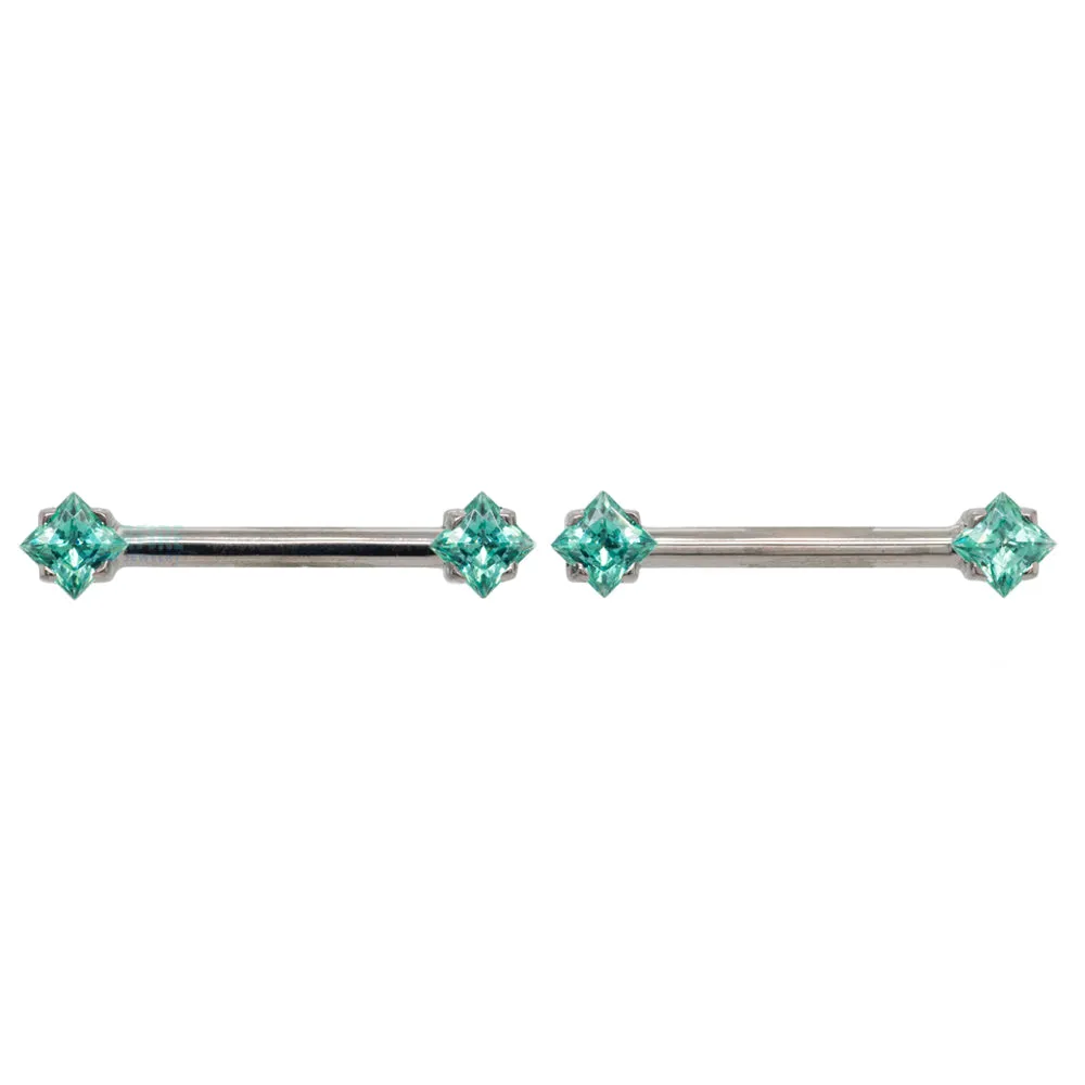 threadless: Princess-Cut Brilliant-Cut Gems Side-Set Nipple Barbells in Prong's - pair