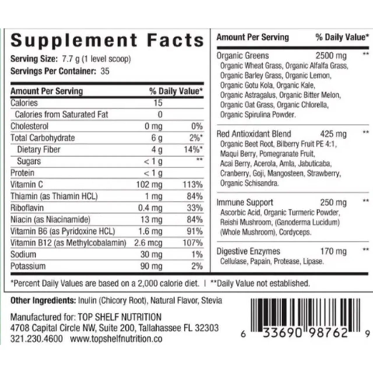 Top Shelf Nutrition Superfoods, Dietary Supplement - 9.5 Oz