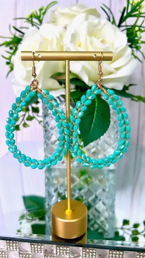 Turquoise Crystal Gold Teardrop Earrings