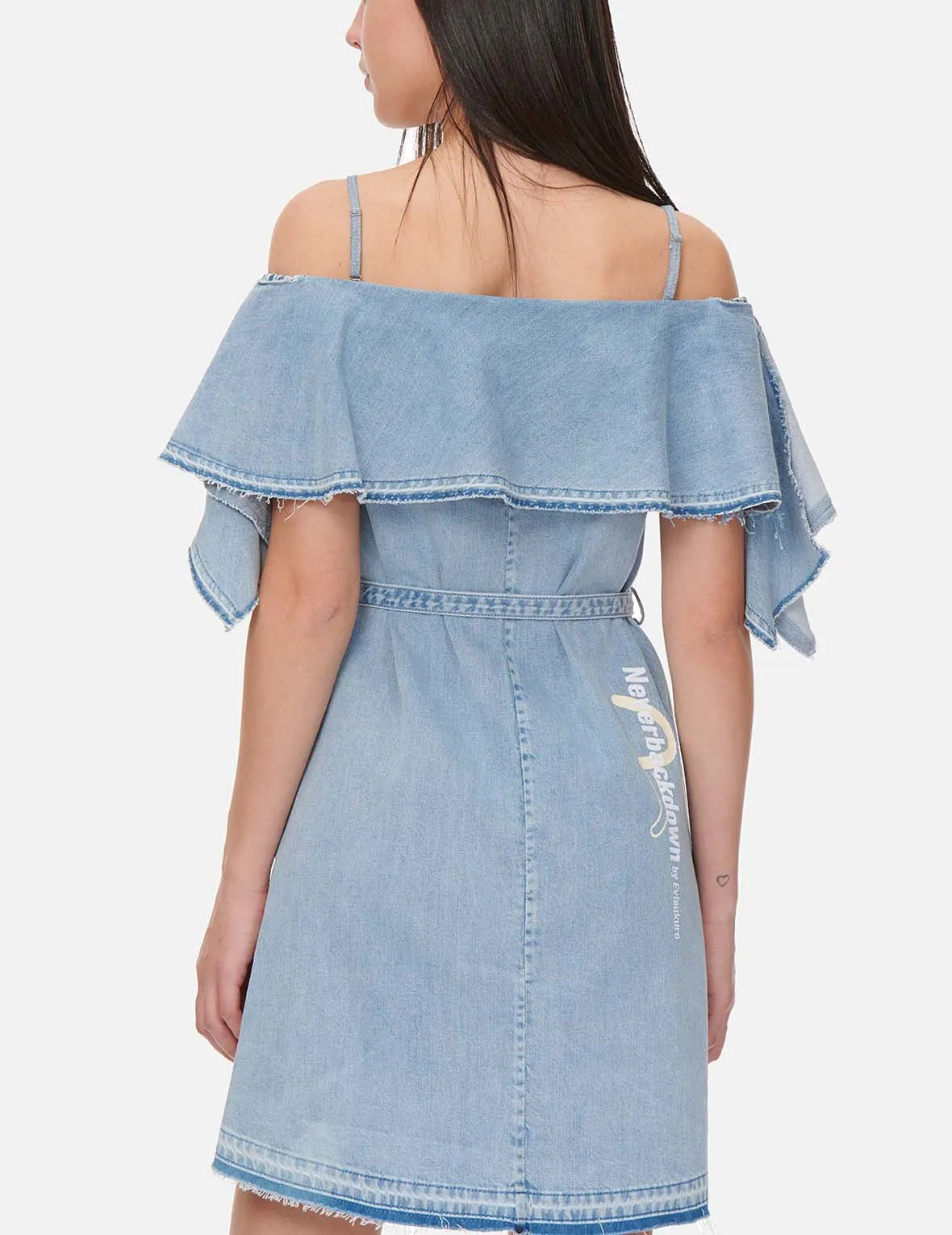 Two Way Cold Shoulder Denim Dress