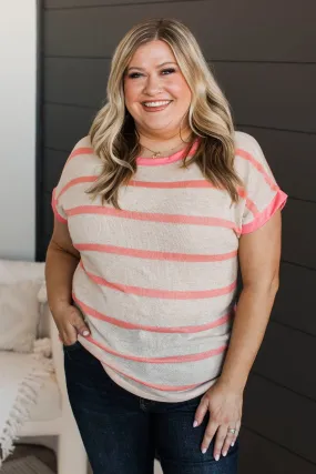 Unforgettable Charm Striped Top- Oatmeal & Coral