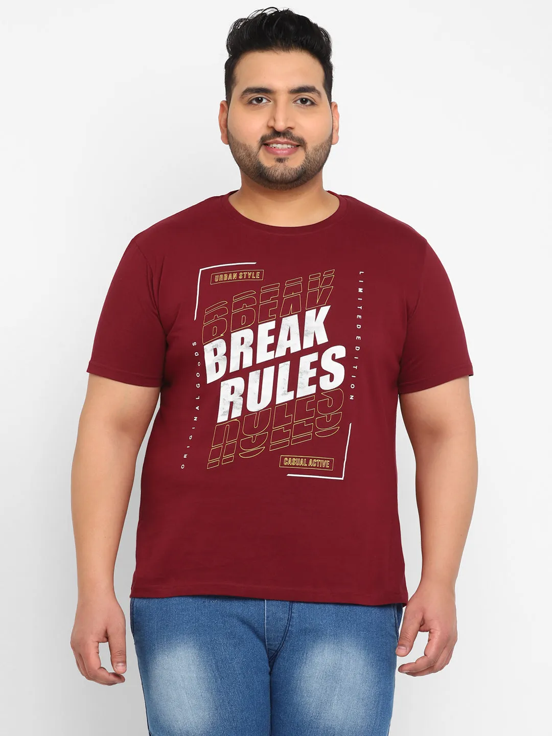 Urbano Plus Men's Maroon Graphic Printed Half Sleeve Regular Fit Cotton T-Shirt