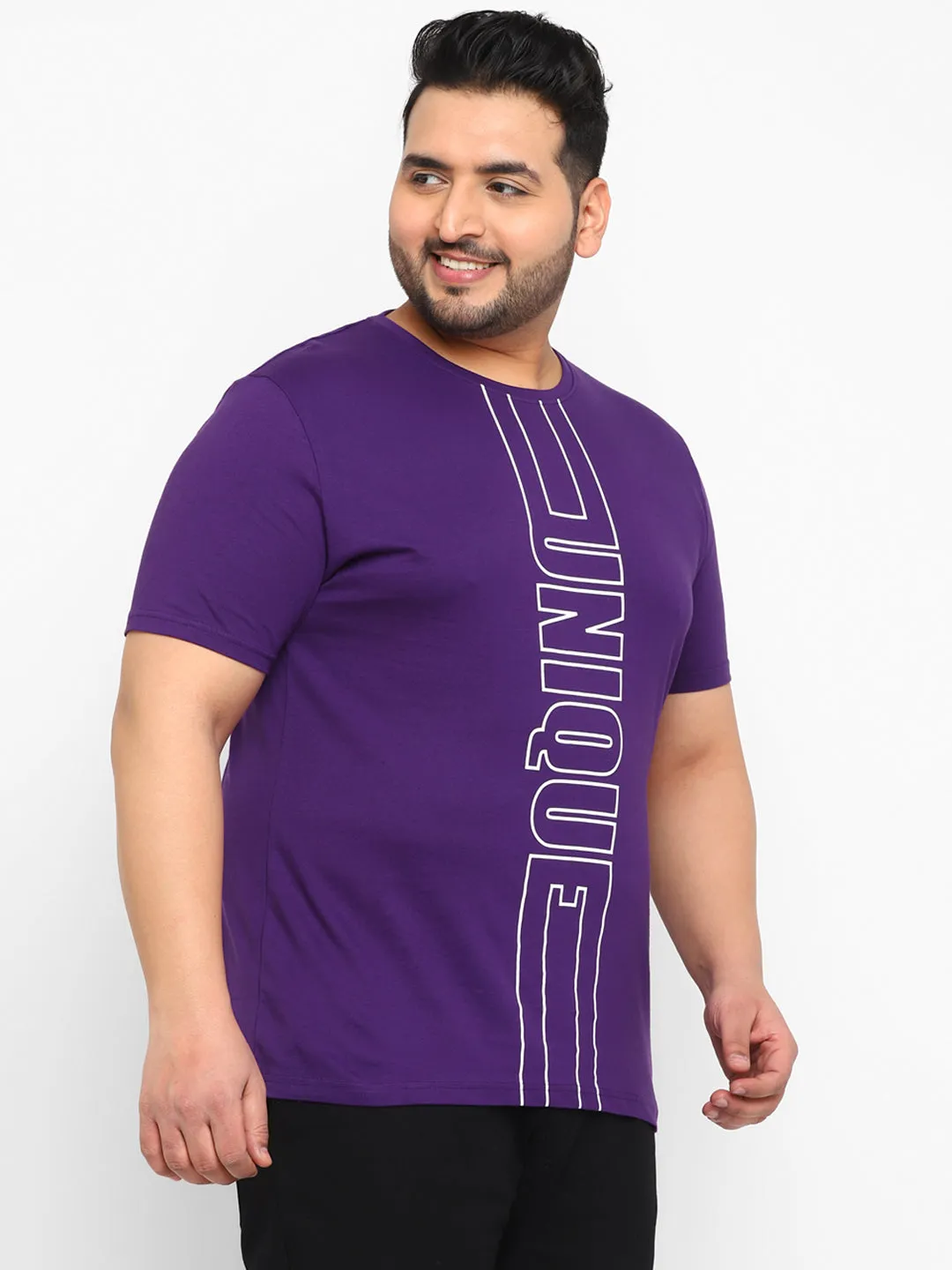 Urbano Plus Men's Purple Graphic Printed Half Sleeve Regular Fit Cotton T-Shirt