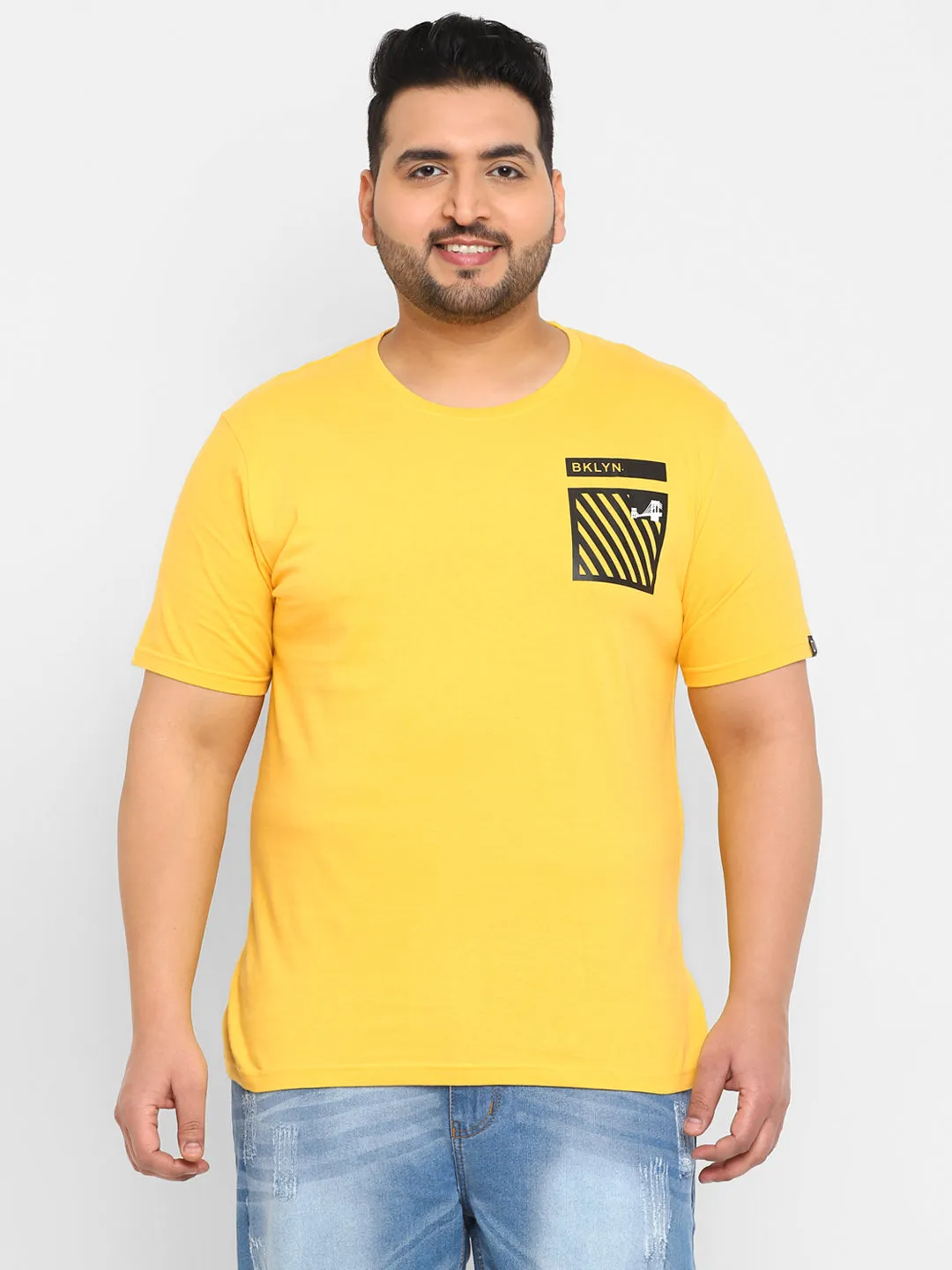 Urbano Plus Men's Yellow Graphic Printed Half Sleeve Regular Fit Cotton T-Shirt