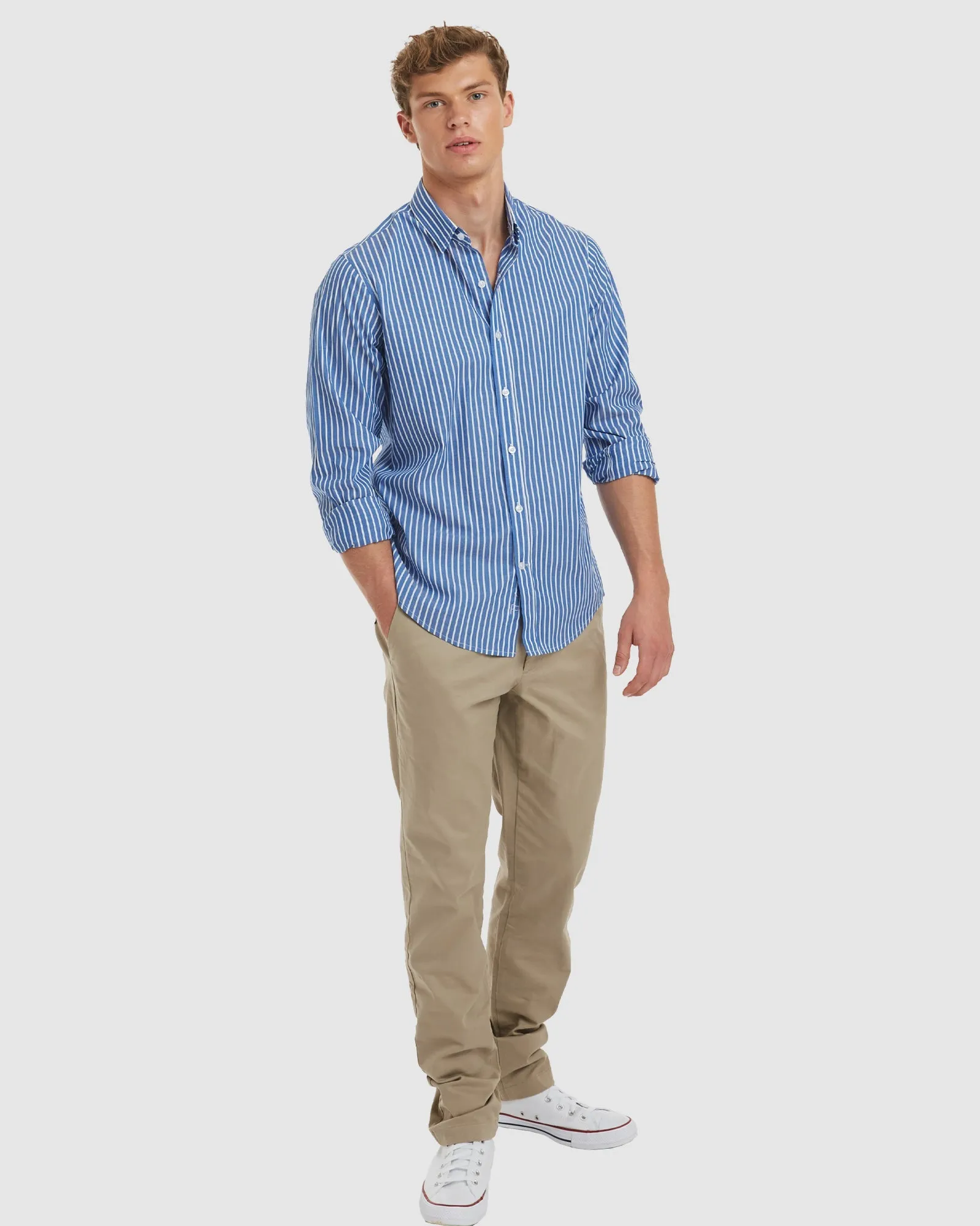 Vegas-Slim Blue Stripes Cotton Shirt