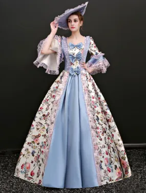 Victorian Retro Tudor Dress  Costume Women's Rococo Vintage Victorian Era Outfits Illusion Blue Jacquard Retro Ball gown Costume