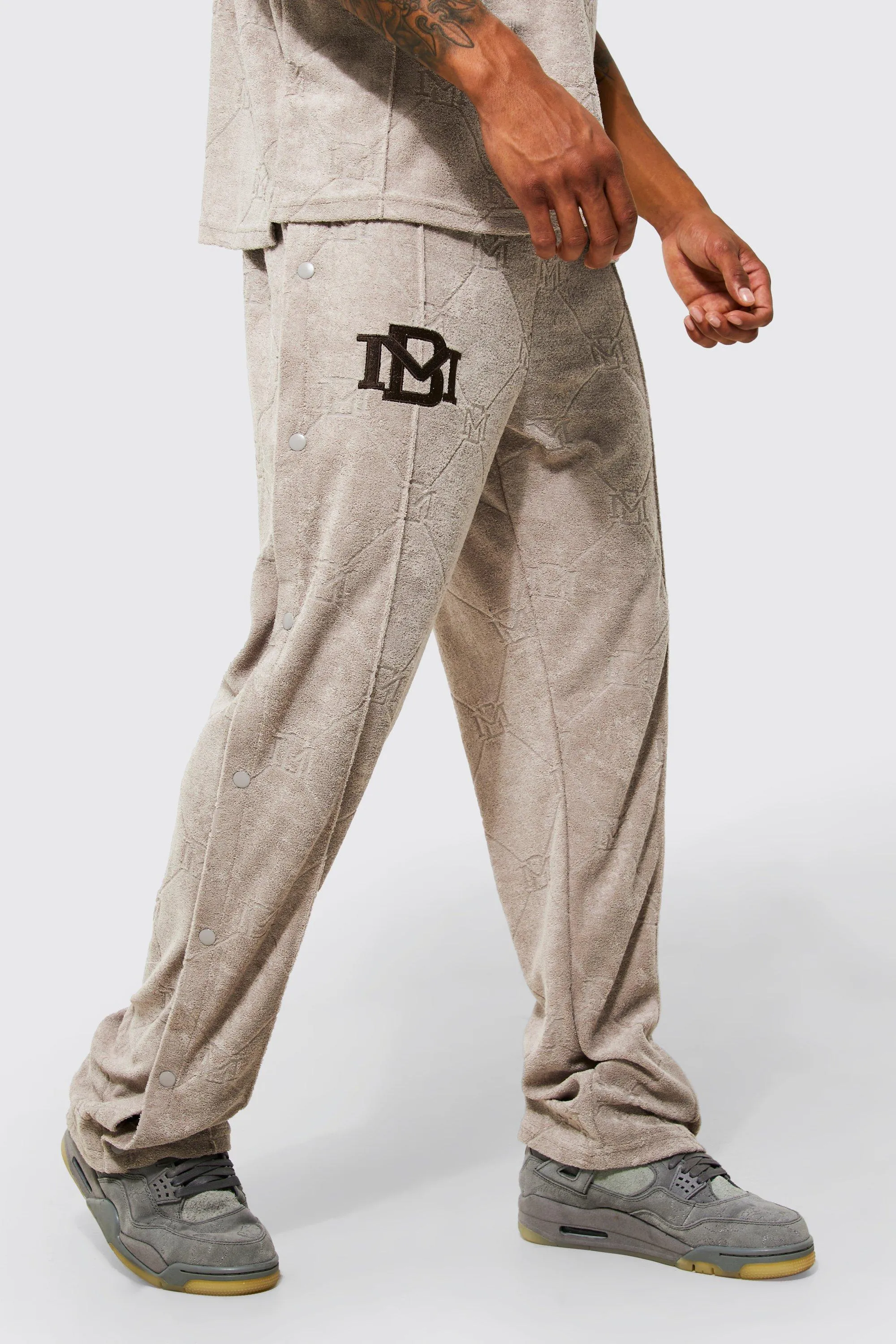 Wide Leg Velour Debossed Popper Jogger