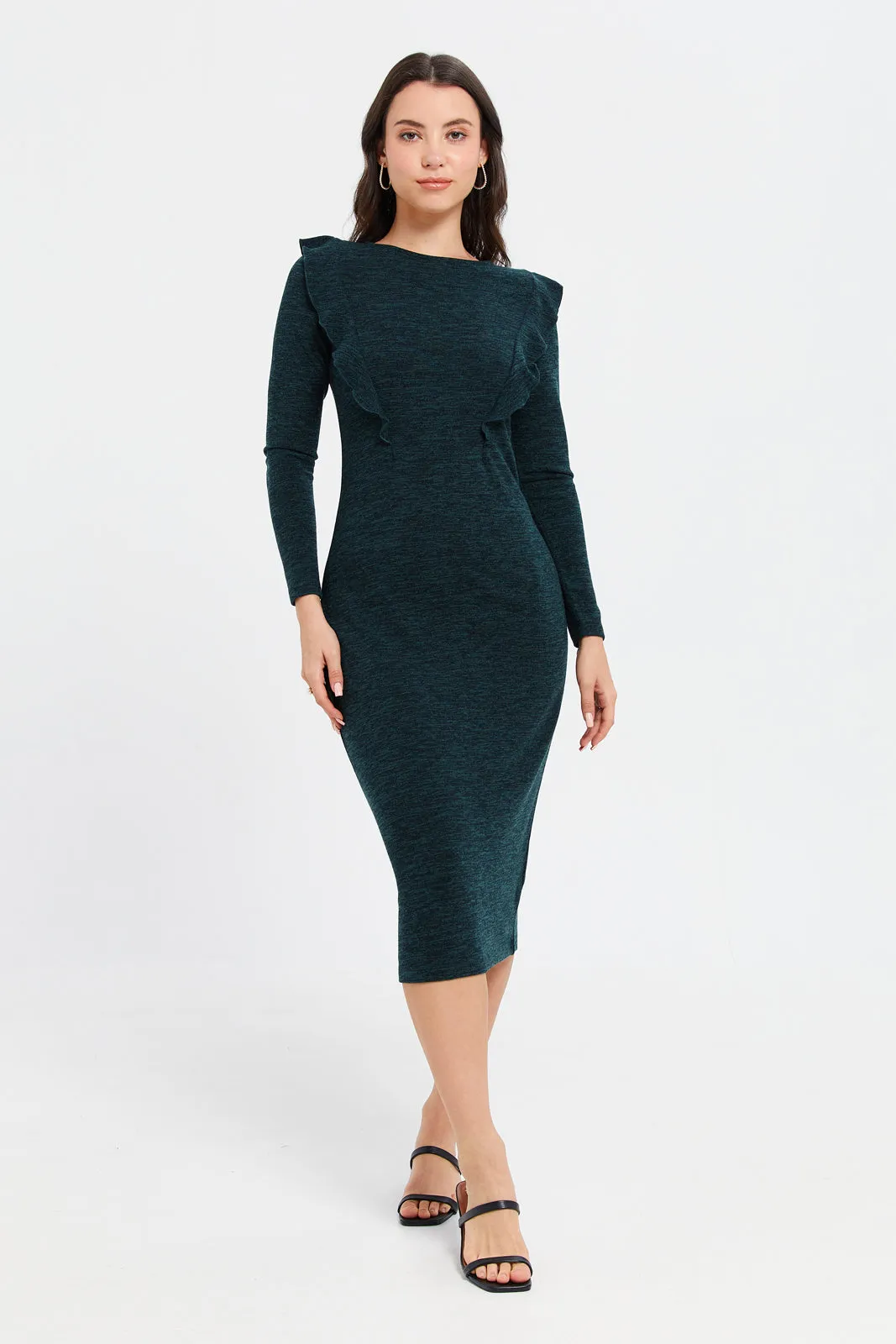 Women Teal Jacquard Dress