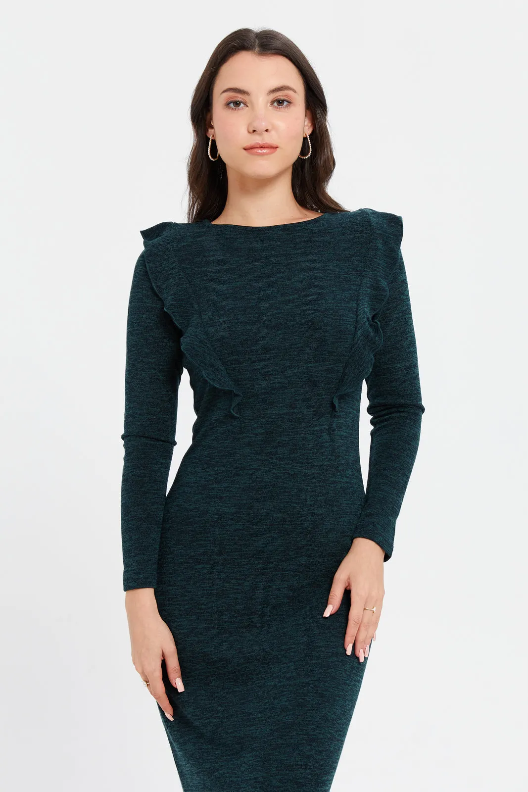 Women Teal Jacquard Dress