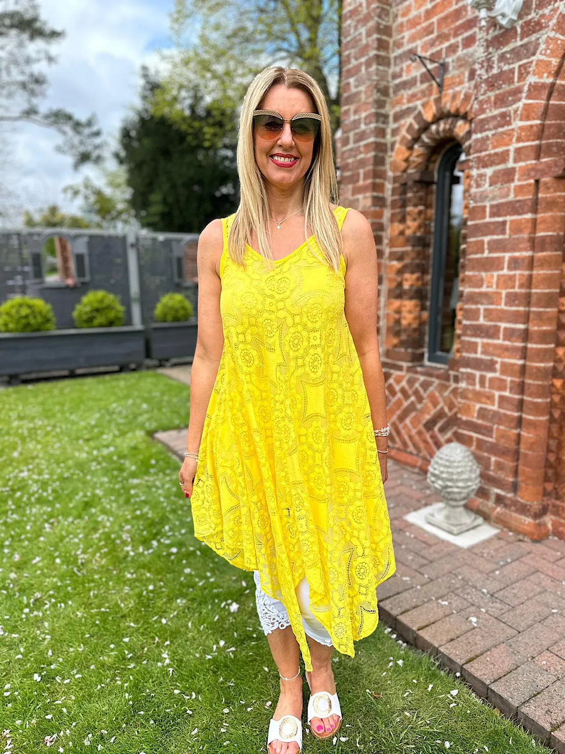 Yellow Lace V Neck Dress Tuscany