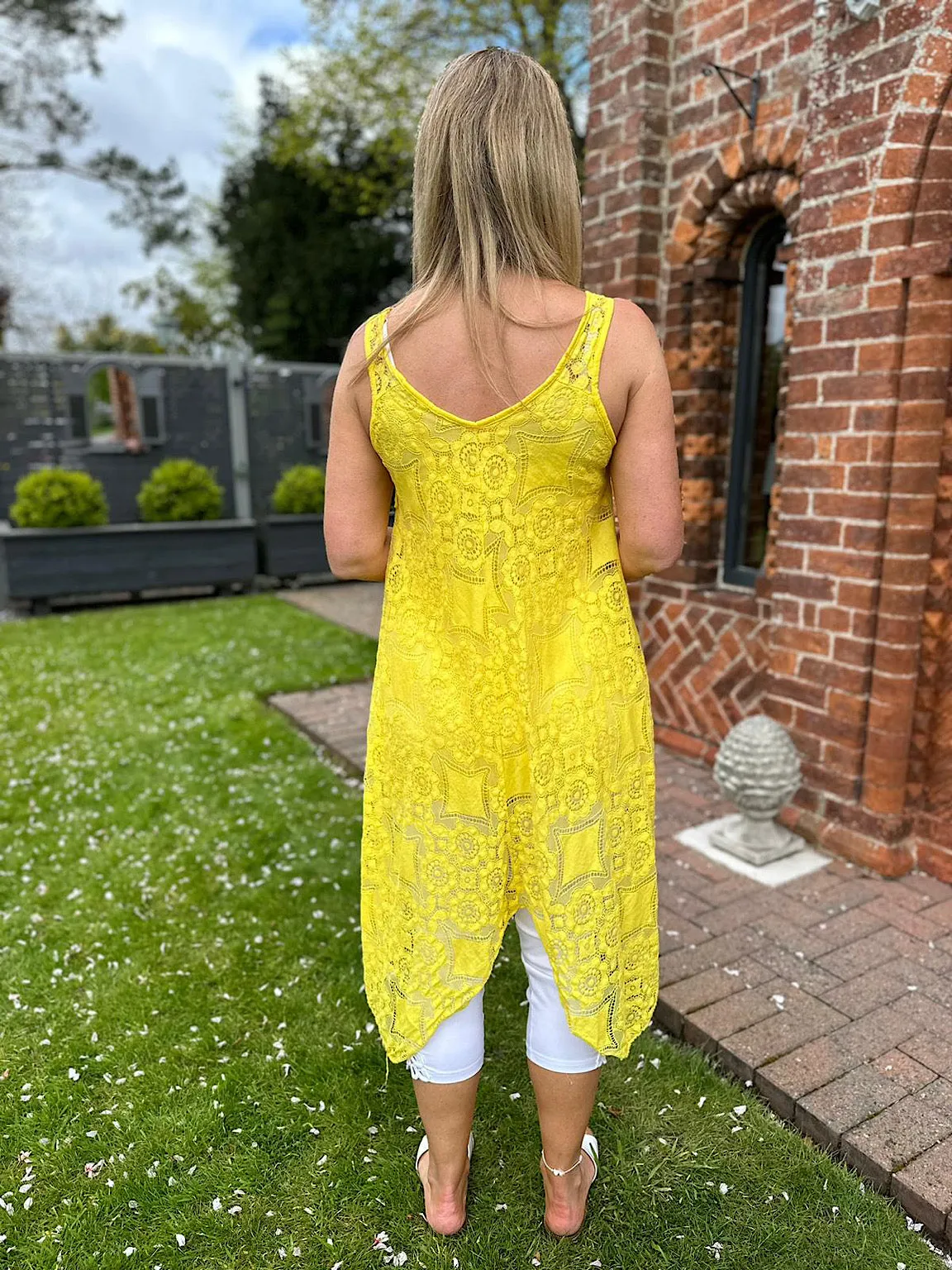 Yellow Lace V Neck Dress Tuscany